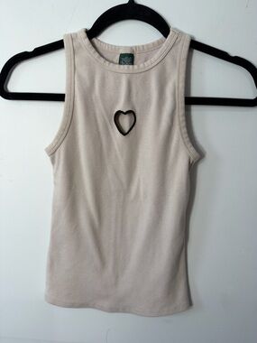 wild fable Cream Ribbed Tank with Heart Cutout